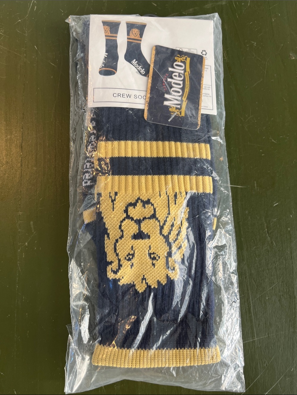 Modelo Navy and Gold Lion Crew Socks